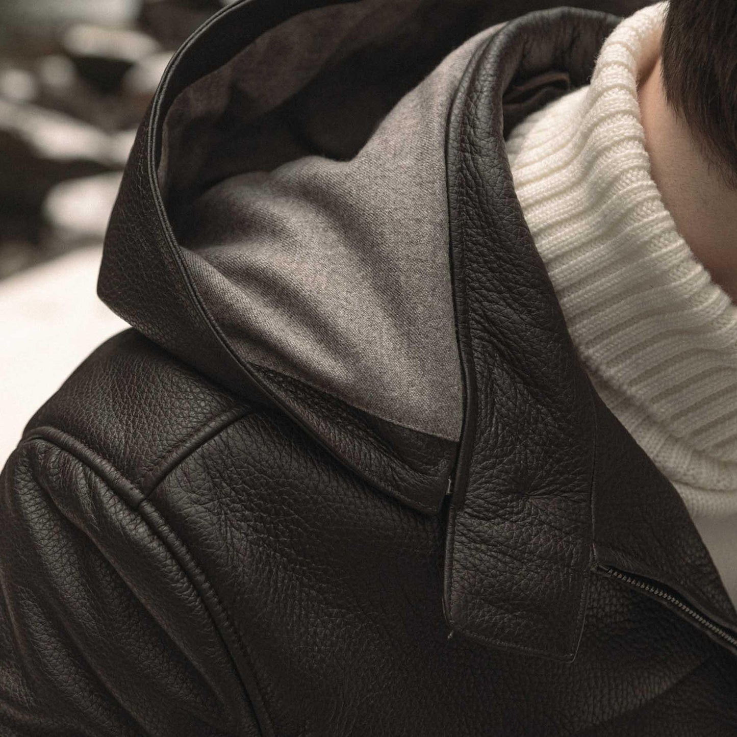 Deerskin Nomad – Men’s Dark Brown Sport Blouson Jacket with Detachable Hood Luxequir Vogue