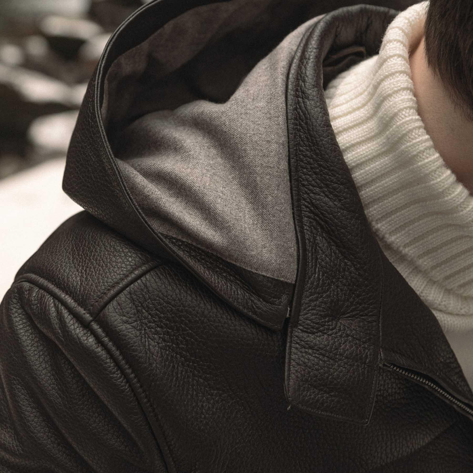 Deerskin Nomad – Men’s Dark Brown Sport Blouson Jacket with Detachable Hood Luxequir Vogue