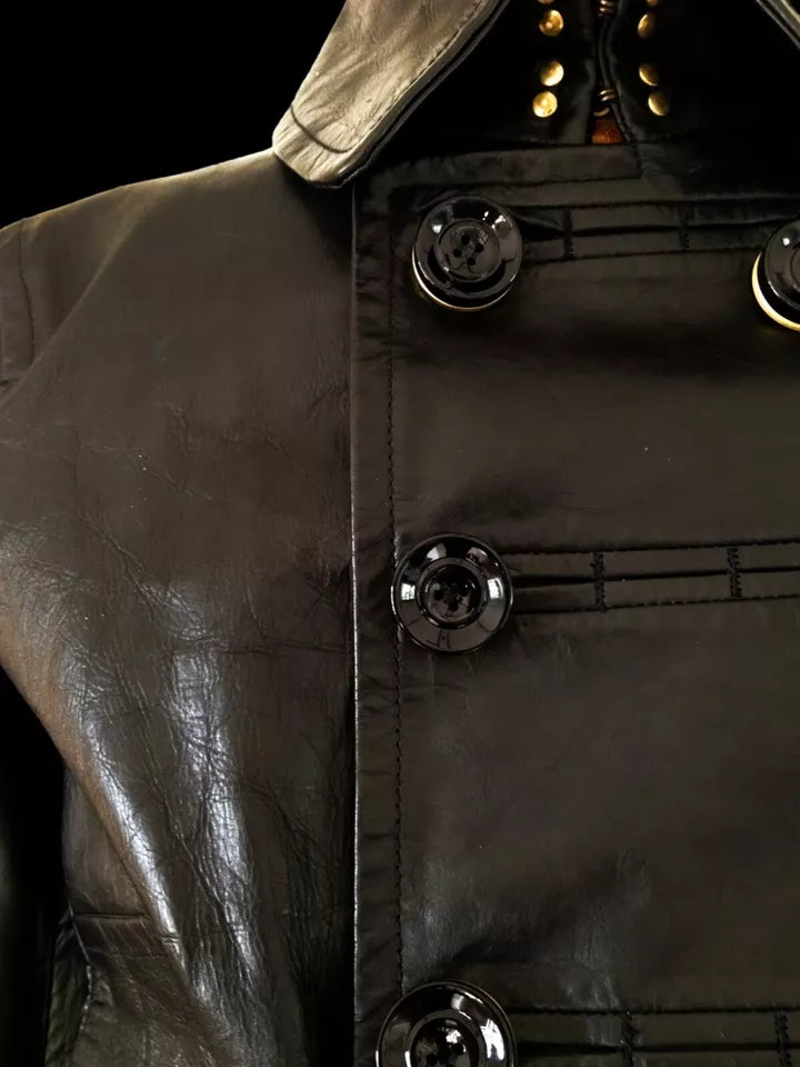 DSQUARED2 Military Peacoat – Double-Breasted Italian Leather Luxequir Vogue