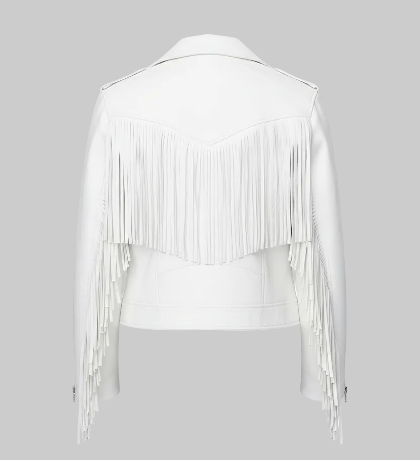 White fringe jacket on a white background