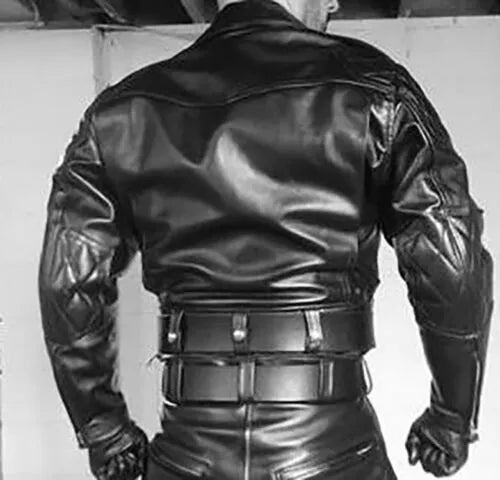 Dominion Rider – Men’s Full Cowhide Leather Biker Suit with Gold Accents Luxequir Vogue