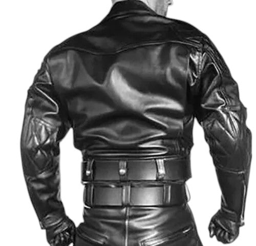 Dominion Rider – Men’s Full Cowhide Leather Biker Suit with Gold Accents Luxequir Vogue