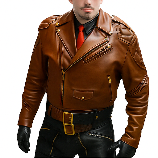 Dominion Rider – Men’s Full Cowhide Leather Biker Suit with Gold Accents Luxequir Vogue