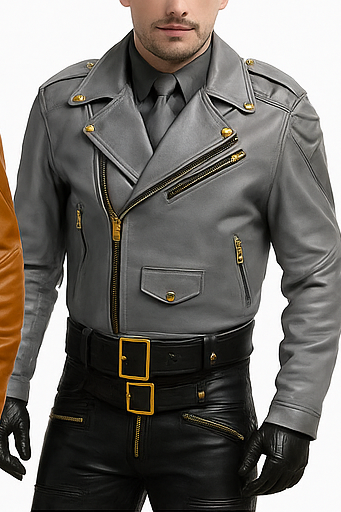 Dominion Rider – Men’s Full Cowhide Leather Biker Suit with Gold Accents Luxequir Vogue