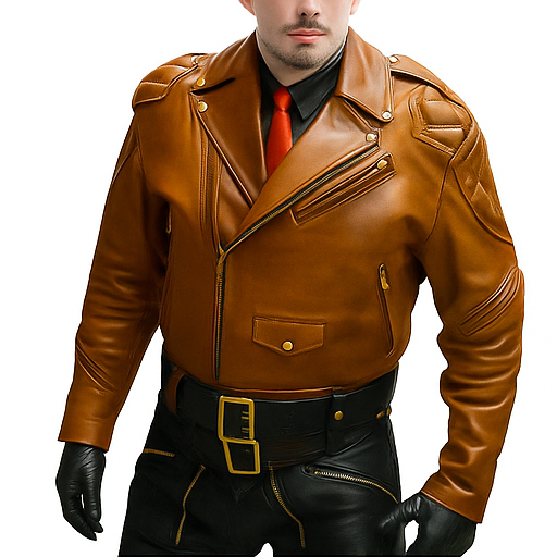 Dominion Rider – Men’s Full Cowhide Leather Biker Suit with Gold Accents Luxequir Vogue