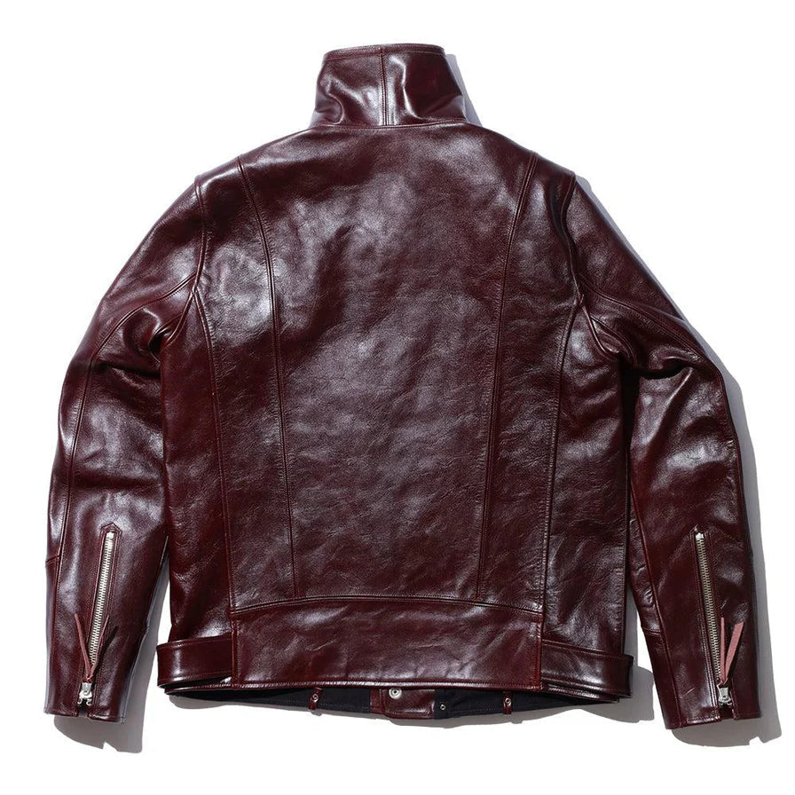 Fountain Head Beta – Maroon Horsehide Leather Biker Jacket Luxequir Vogue