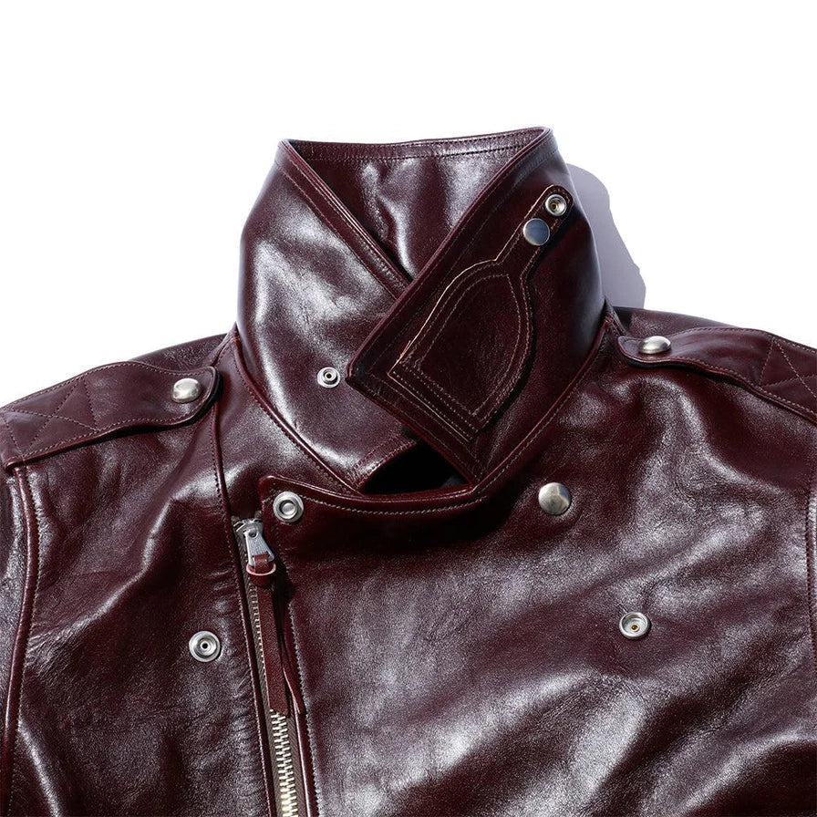 Fountain Head Beta – Maroon Horsehide Leather Biker Jacket Luxequir Vogue