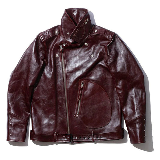 Fountain Head Beta – Maroon Horsehide Leather Biker Jacket Luxequir Vogue
