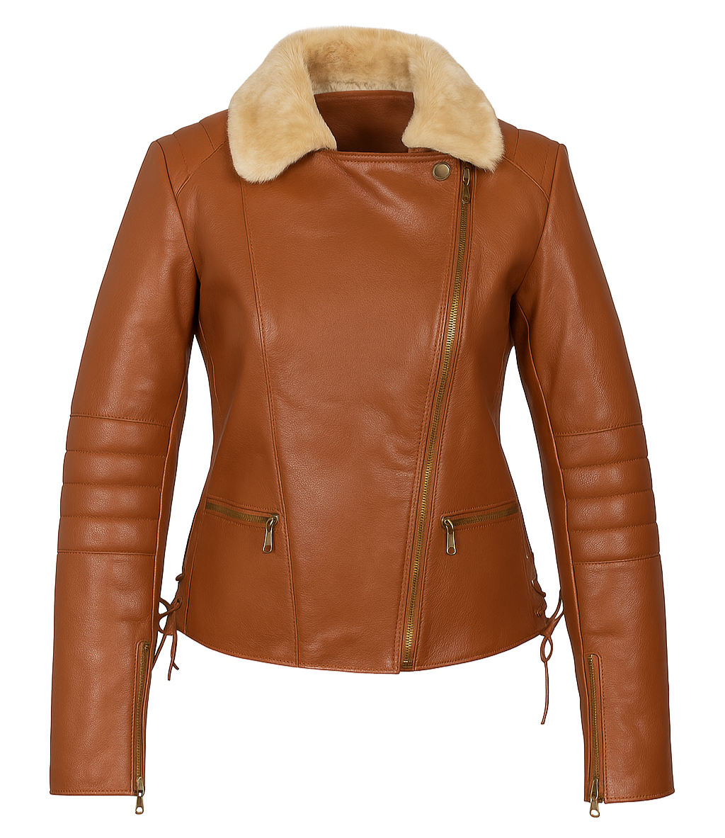 Fur Valor – Women’s Dark Brown Leather Jacket with Fox Fur Collar Luxequir Vogue