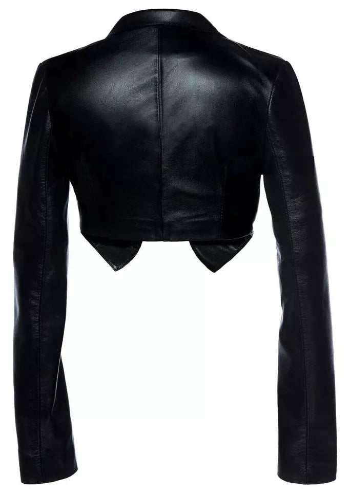 Genuine Lambskin Leather Crop Motor Bolero Shrug Jacket Slim Fit Black Jacket Luxequir Vogue