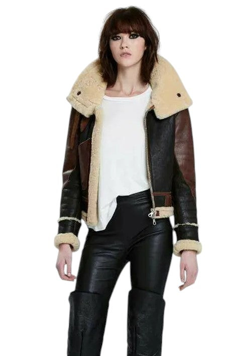 Hearthline Aviator Women's Shearling Flight Jacket in Premium Leather Luxequir Vogue