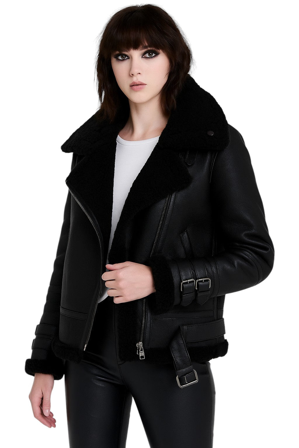 Hearthline Aviator Women's Shearling Flight Jacket in Premium Leather Luxequir Vogue