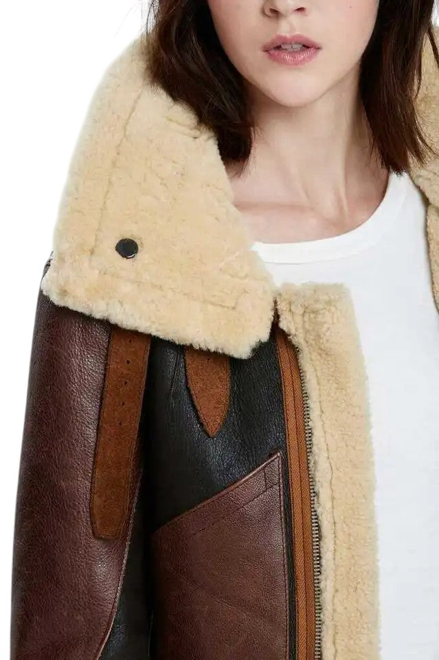Hearthline Aviator Women's Shearling Flight Jacket in Premium Leather Luxequir Vogue