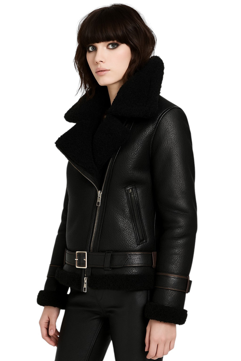 Hearthline Aviator Women's Shearling Flight Jacket in Premium Leather Luxequir Vogue