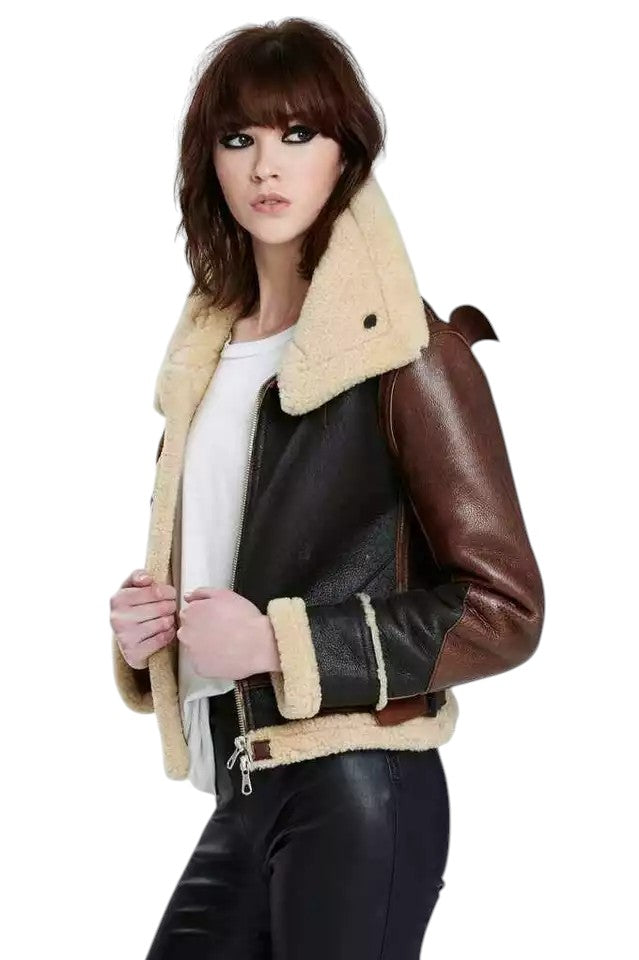 Hearthline Aviator Women's Shearling Flight Jacket in Premium Leather Luxequir Vogue
