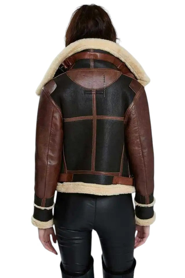 Hearthline Aviator Women's Shearling Flight Jacket in Premium Leather Luxequir Vogue