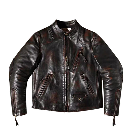 Iron Ember – Men’s Vintage Crunch Cowhide Leather Biker Jacket Luxequir Vogue