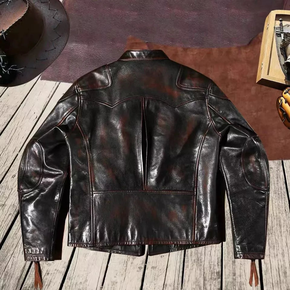 Iron Ember – Men’s Vintage Crunch Cowhide Leather Biker Jacket Luxequir Vogue