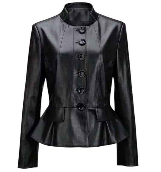 Jet Belle – Women’s Peplum Leather Biker Jacket Luxequir Vogue
