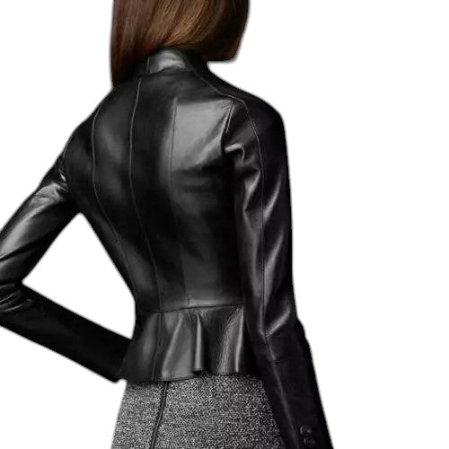 Jet Belle – Women’s Peplum Leather Biker Jacket Luxequir Vogue