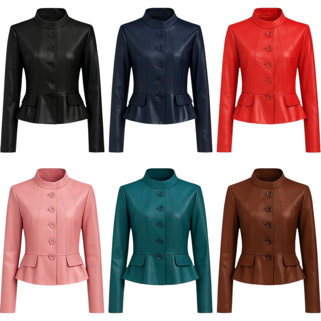 Jet Belle – Women’s Peplum Leather Biker Jacket Luxequir Vogue