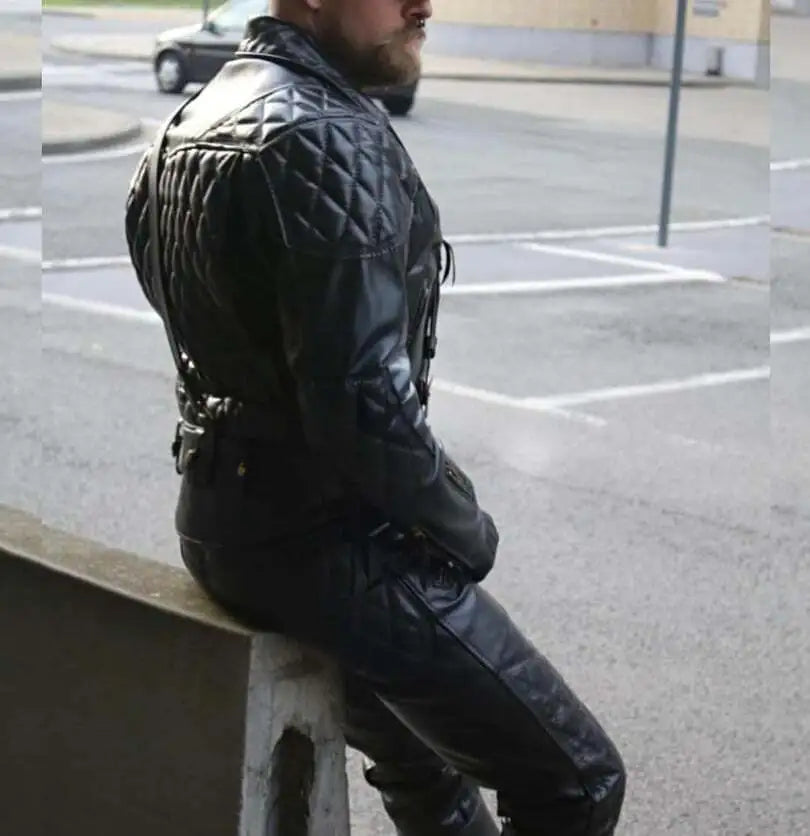 KnightMark – Men’s Armored Quilted Leather Biker Suit Luxequir Vogue