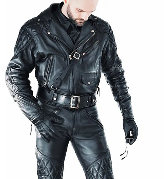 KnightMark – Men’s Armored Quilted Leather Biker Suit Luxequir Vogue