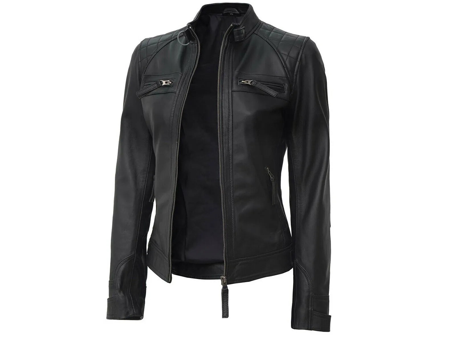 Ladies Women's Black Slim Fit Biker Lambskin Leather Designer Soft Leather Jacket Luxequir Vogue