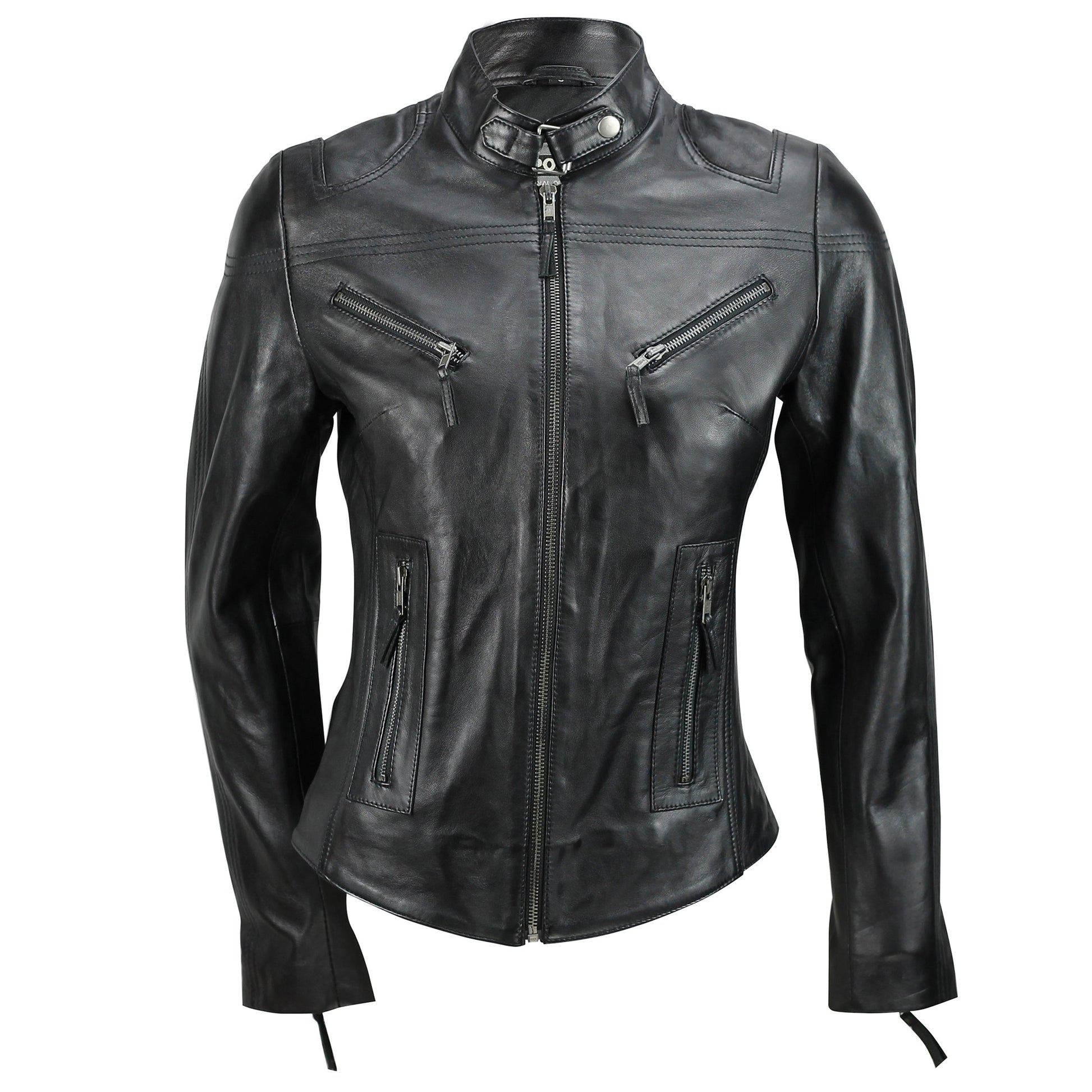 Ladies Women's Genuine Real Leather Vintage Slim Fit Biker Jacket Luxequir Vogue