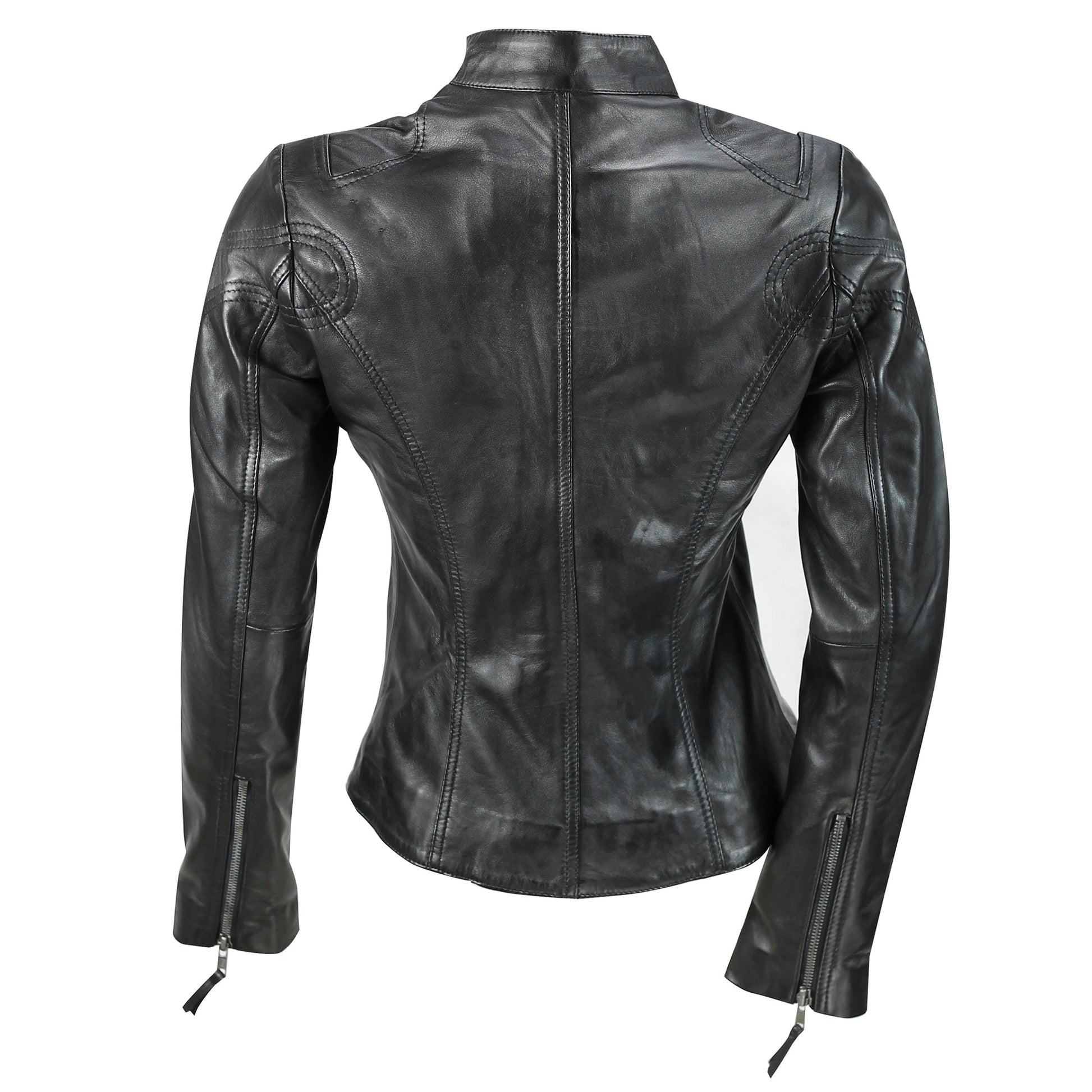 Ladies Women's Genuine Real Leather Vintage Slim Fit Biker Jacket Luxequir Vogue