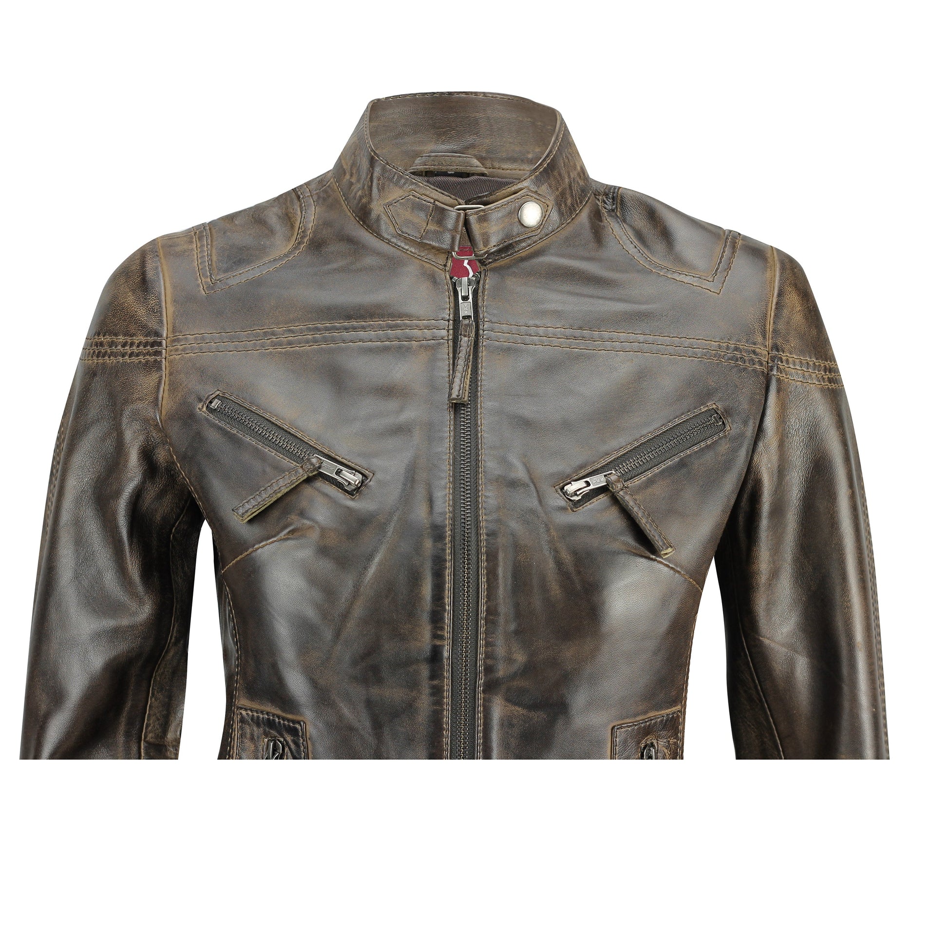 Ladies Women's Genuine Real Leather Vintage Slim Fit Biker Jacket Luxequir Vogue