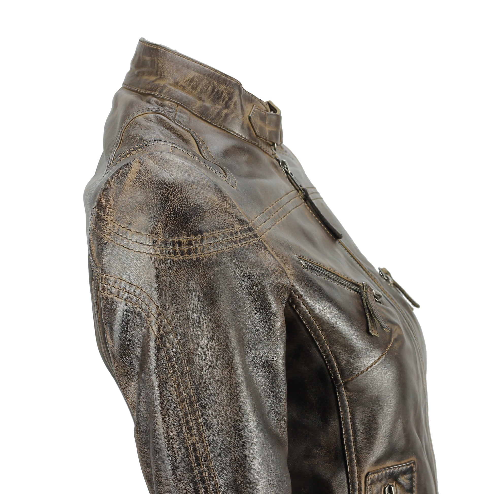 Ladies Women's Genuine Real Leather Vintage Slim Fit Biker Jacket Luxequir Vogue