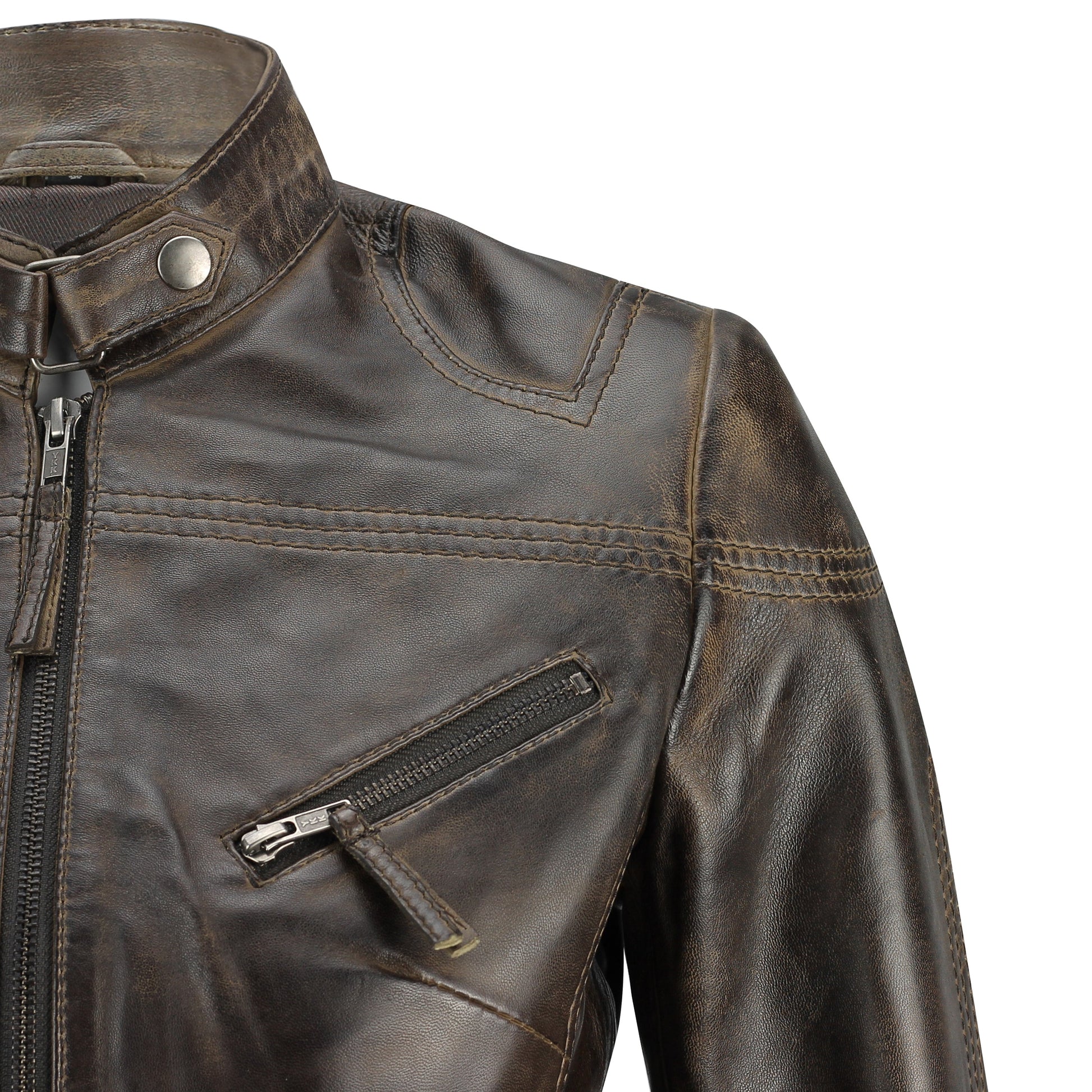 Ladies Women's Genuine Real Leather Vintage Slim Fit Biker Jacket Luxequir Vogue