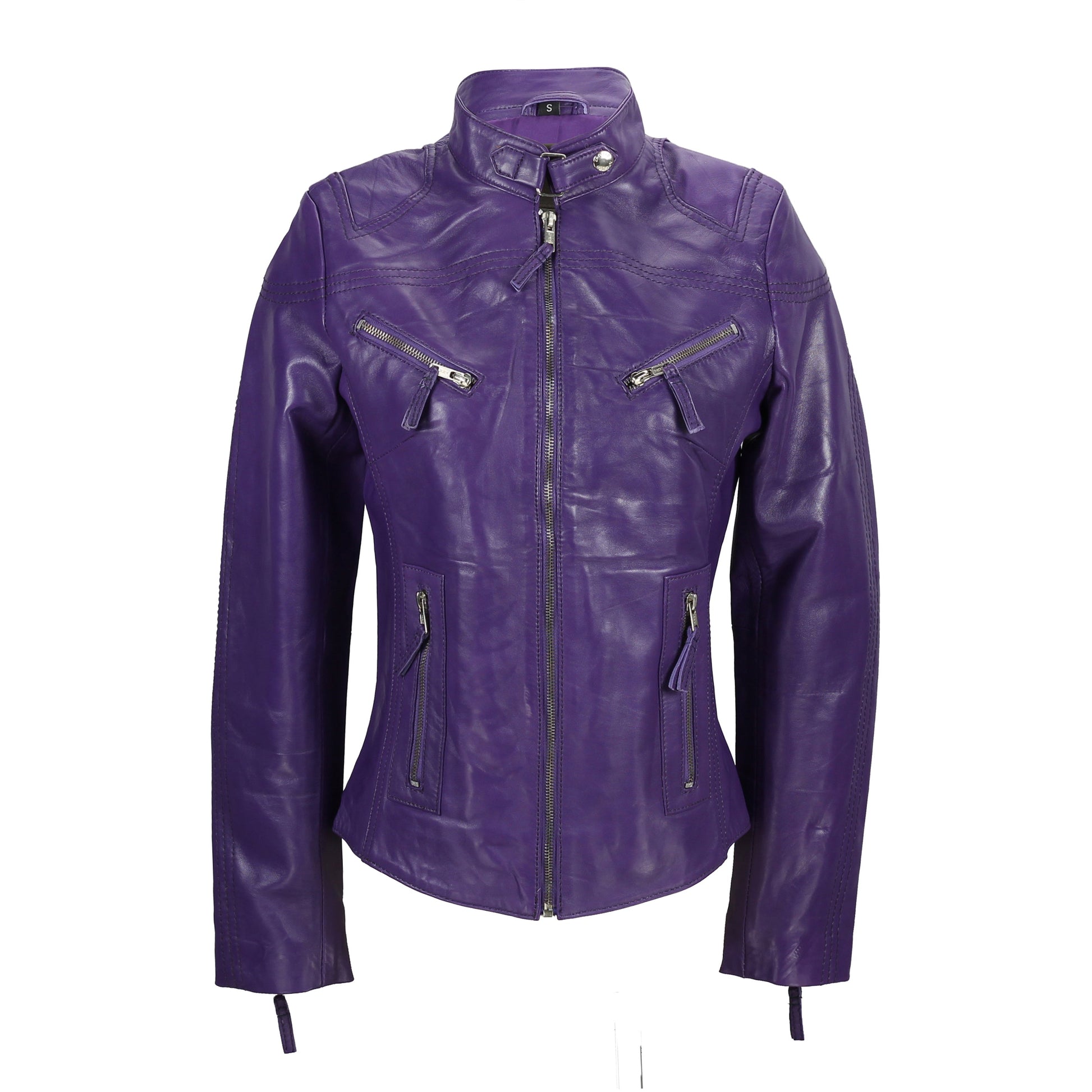 Ladies Women's Genuine Real Leather Vintage Slim Fit Biker Jacket Luxequir Vogue