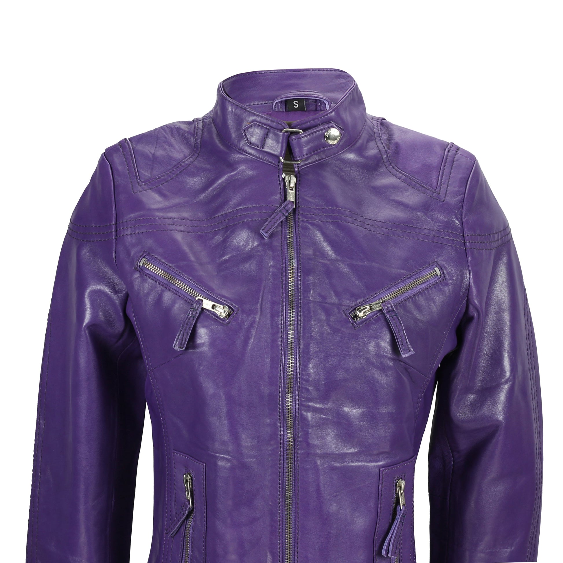 Ladies Women's Genuine Real Leather Vintage Slim Fit Biker Jacket Luxequir Vogue