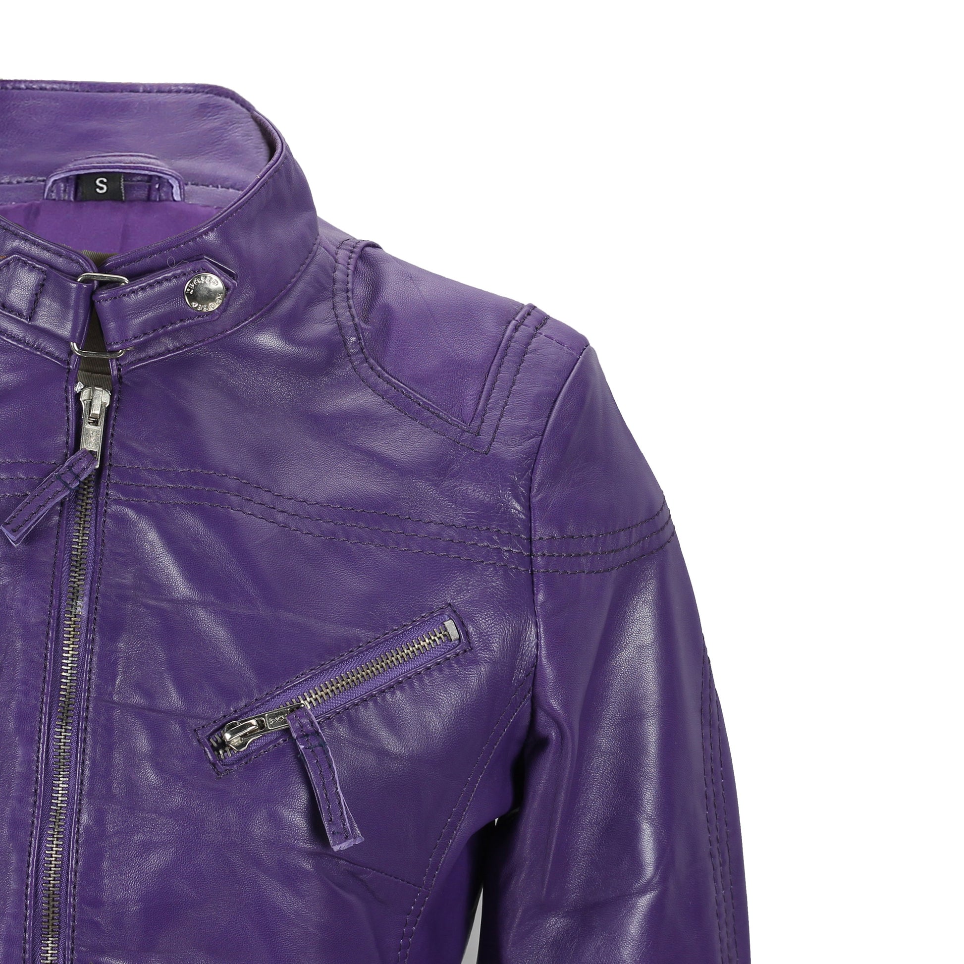 Ladies Women's Genuine Real Leather Vintage Slim Fit Biker Jacket Luxequir Vogue
