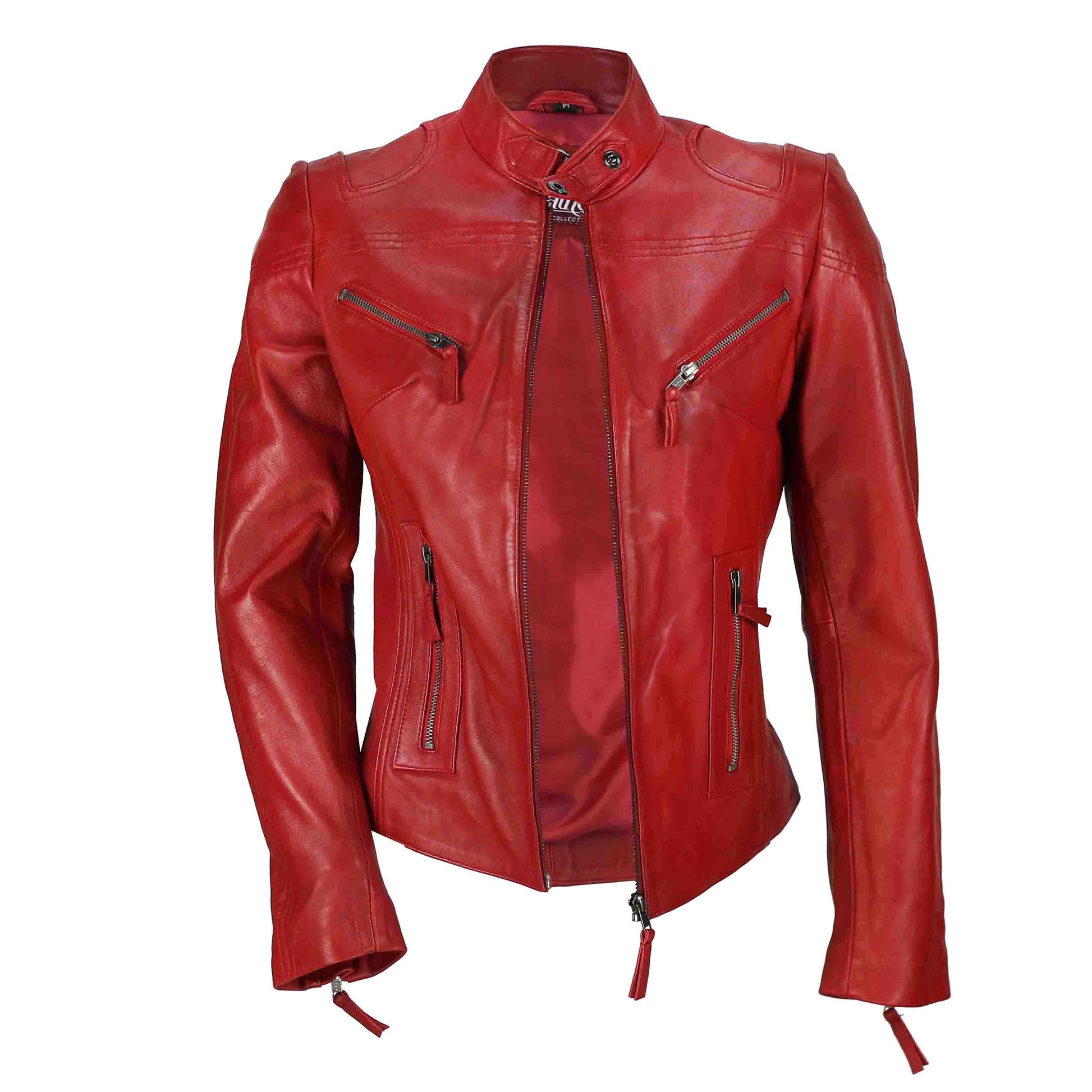 Ladies Women's Genuine Real Leather Vintage Slim Fit Biker Jacket Luxequir Vogue