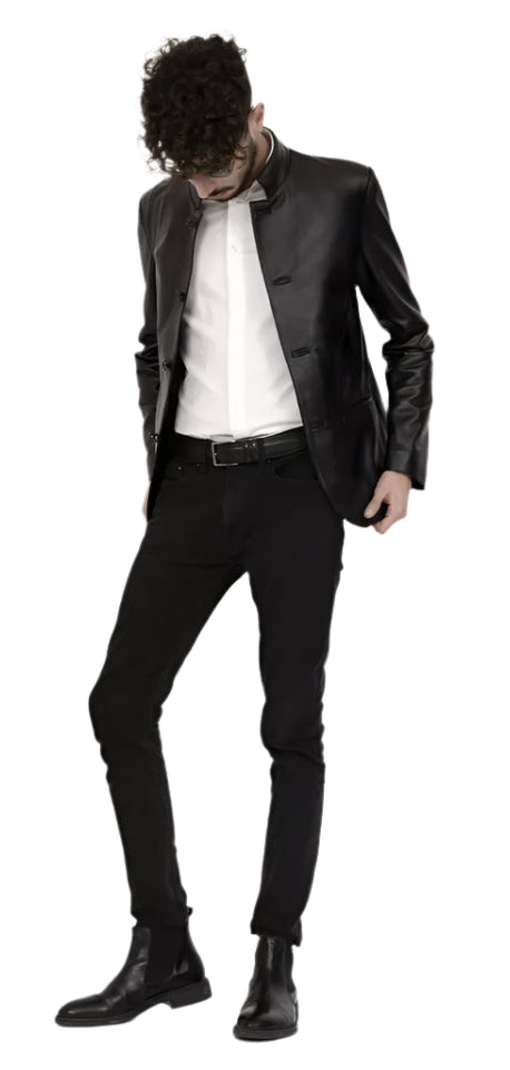 The Noir Mandarin – Modern Minimalist Leather Blazer Luxequir Vogue