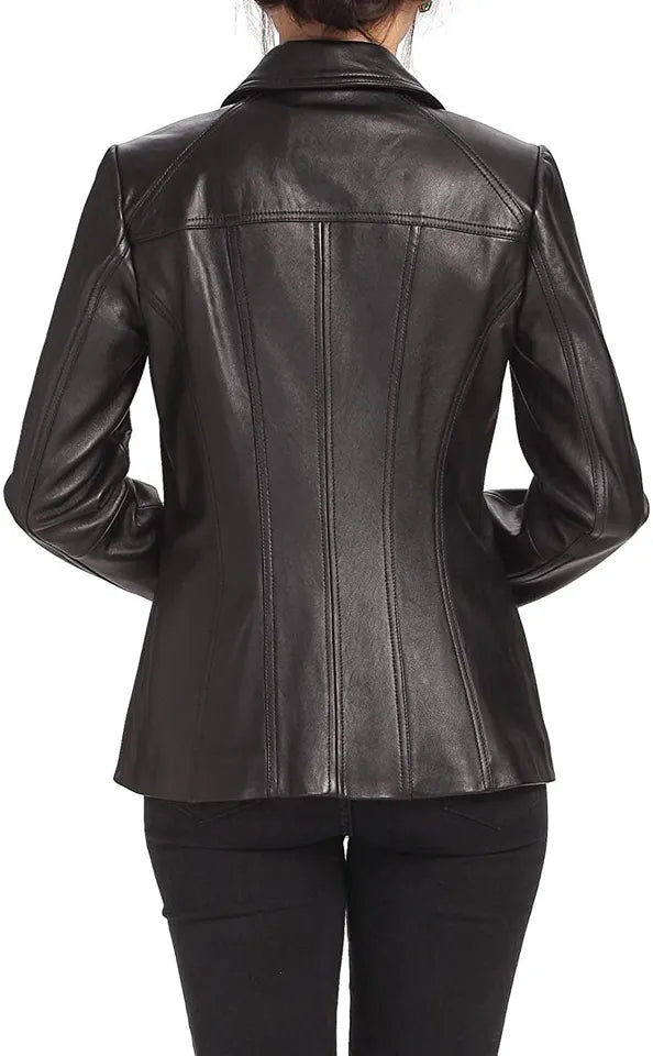 Linea Luxe – Women’s Longline Leather Jacket Luxequir Vogue