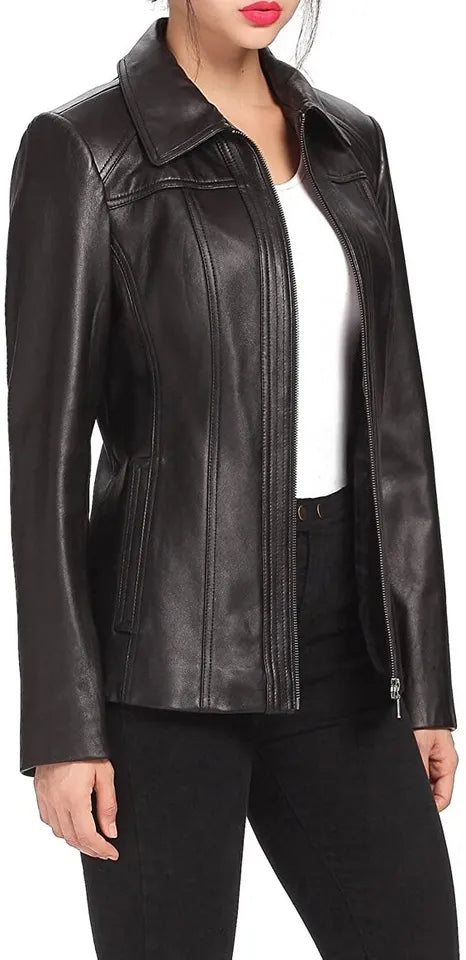 Linea Luxe – Women’s Longline Leather Jacket Luxequir Vogue