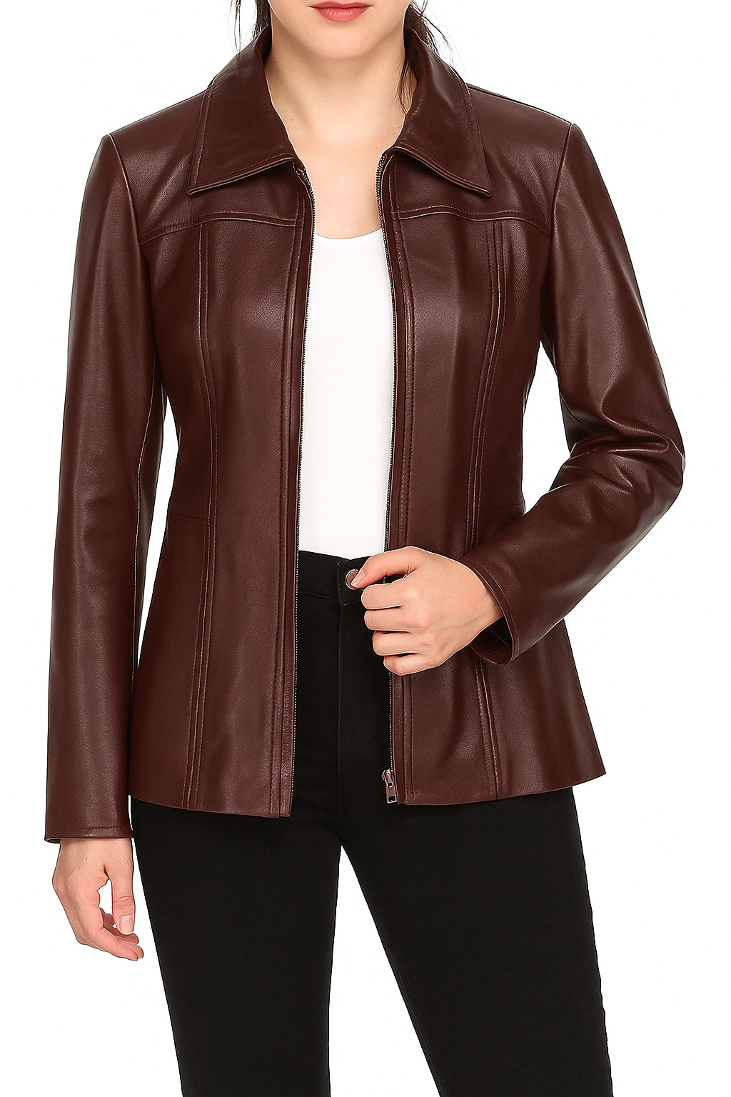 Linea Luxe – Women’s Longline Leather Jacket Luxequir Vogue