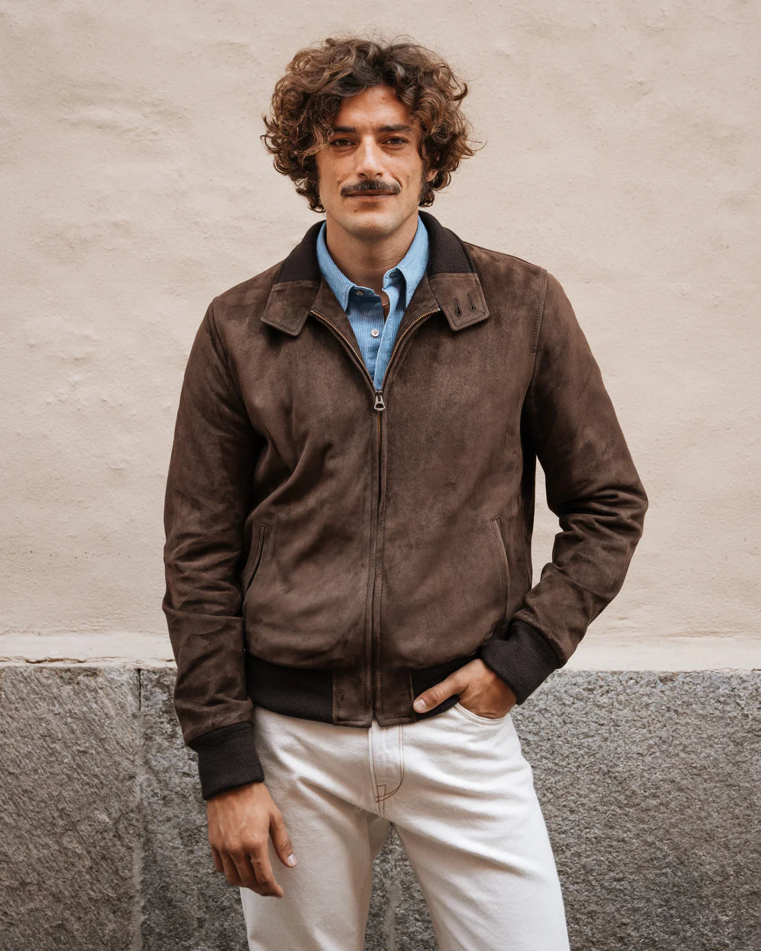 Luxequir “Valente Suede Moto-Bomber” Jacket – Rustic Walnut Brown Luxequir Vogue