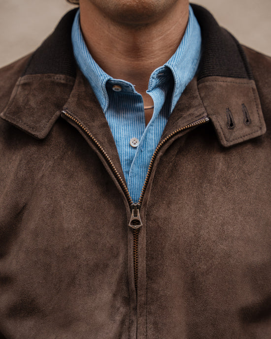 Luxequir “Valente Suede Moto-Bomber” Jacket – Rustic Walnut Brown Luxequir Vogue