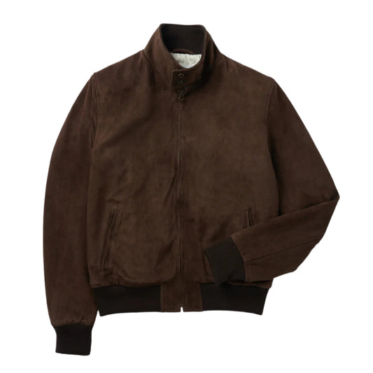 Luxequir “Valente Suede Moto-Bomber” Jacket – Rustic Walnut Brown Luxequir Vogue