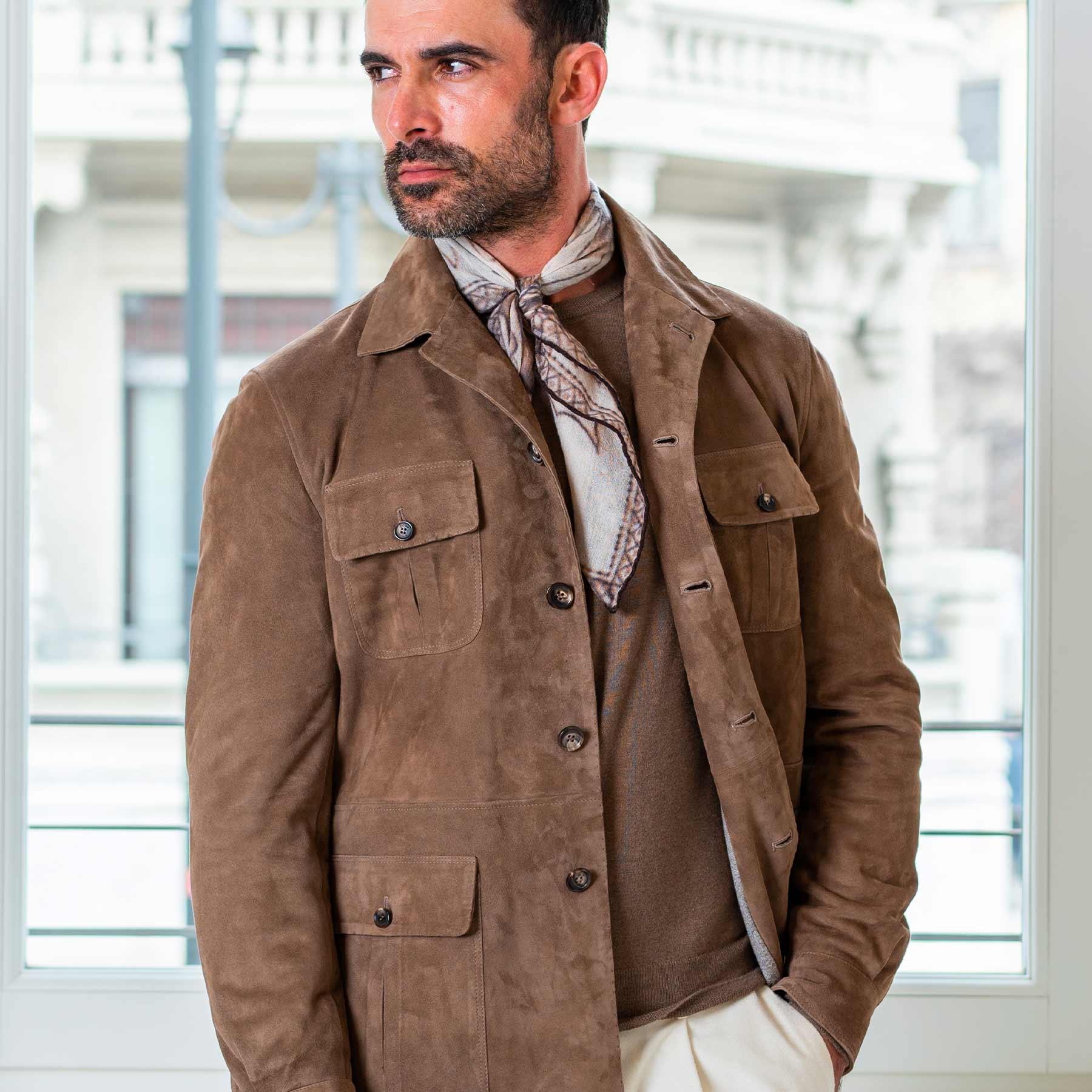 Arden Trail Safari Jacket – Earthtone Brown Suede Luxequir Vogue