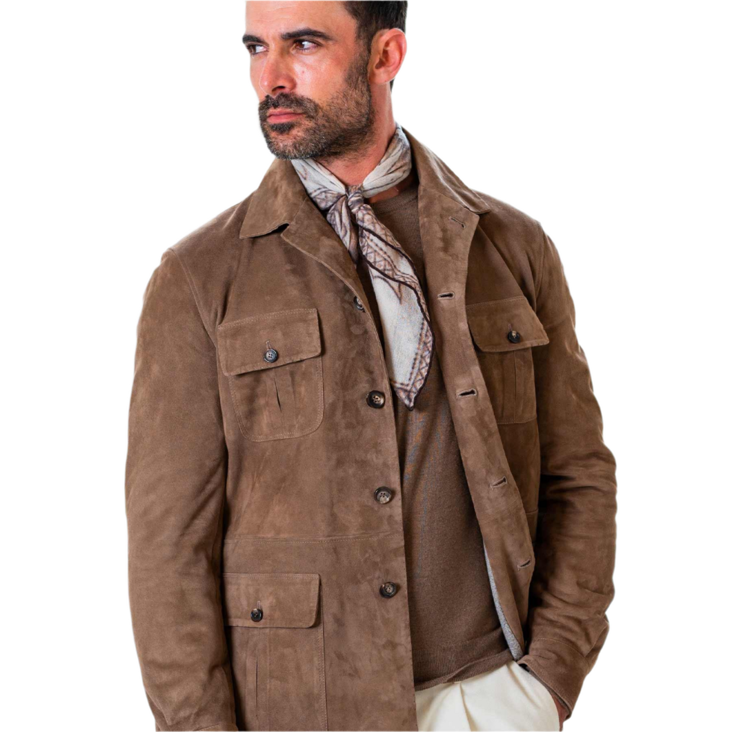 Arden Trail Safari Jacket – Earthtone Brown Suede Luxequir Vogue