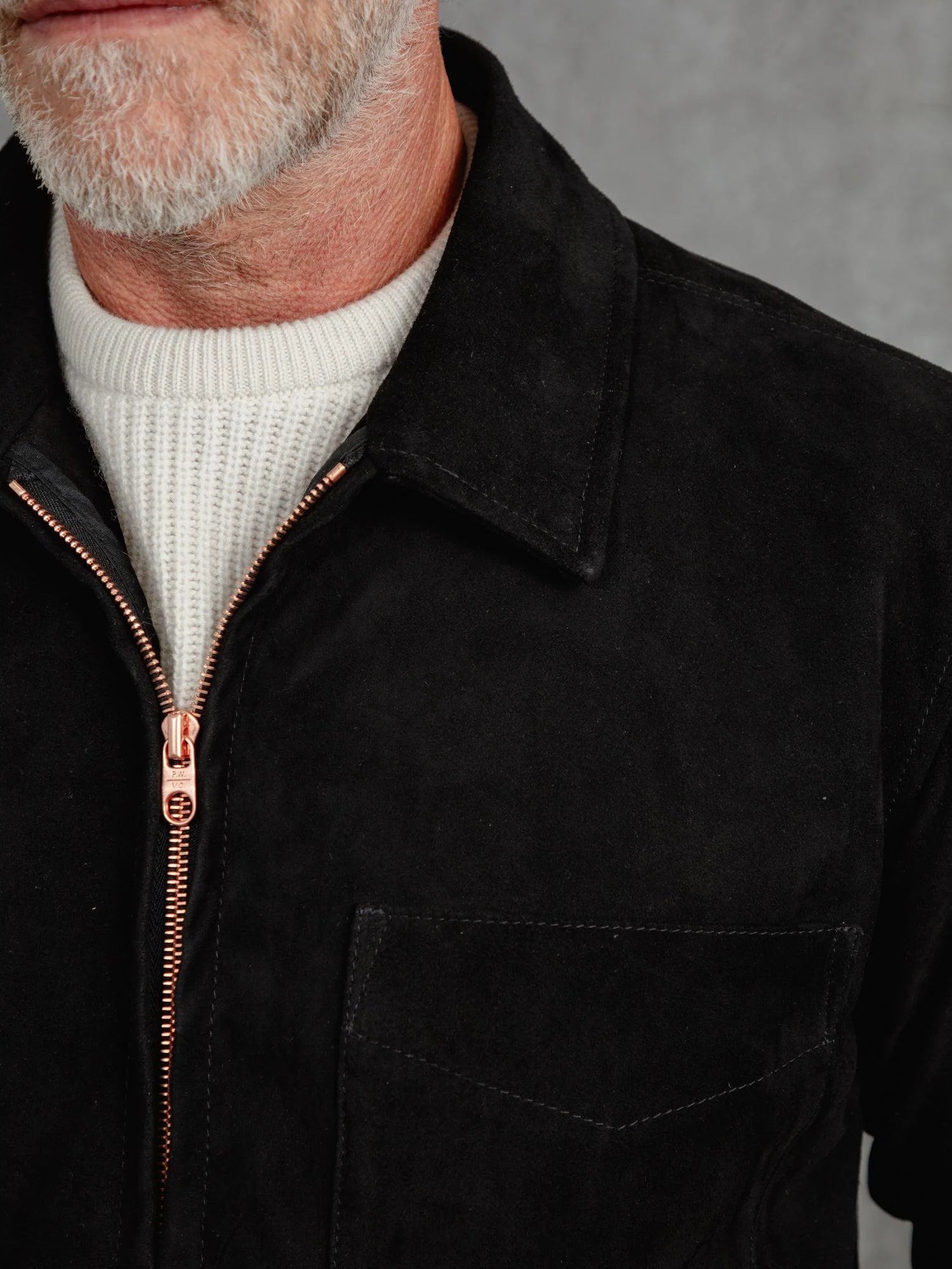 Monarch Panel – Men’s Black Suede Overshirt with Polished Copper Details Luxequir Vogue