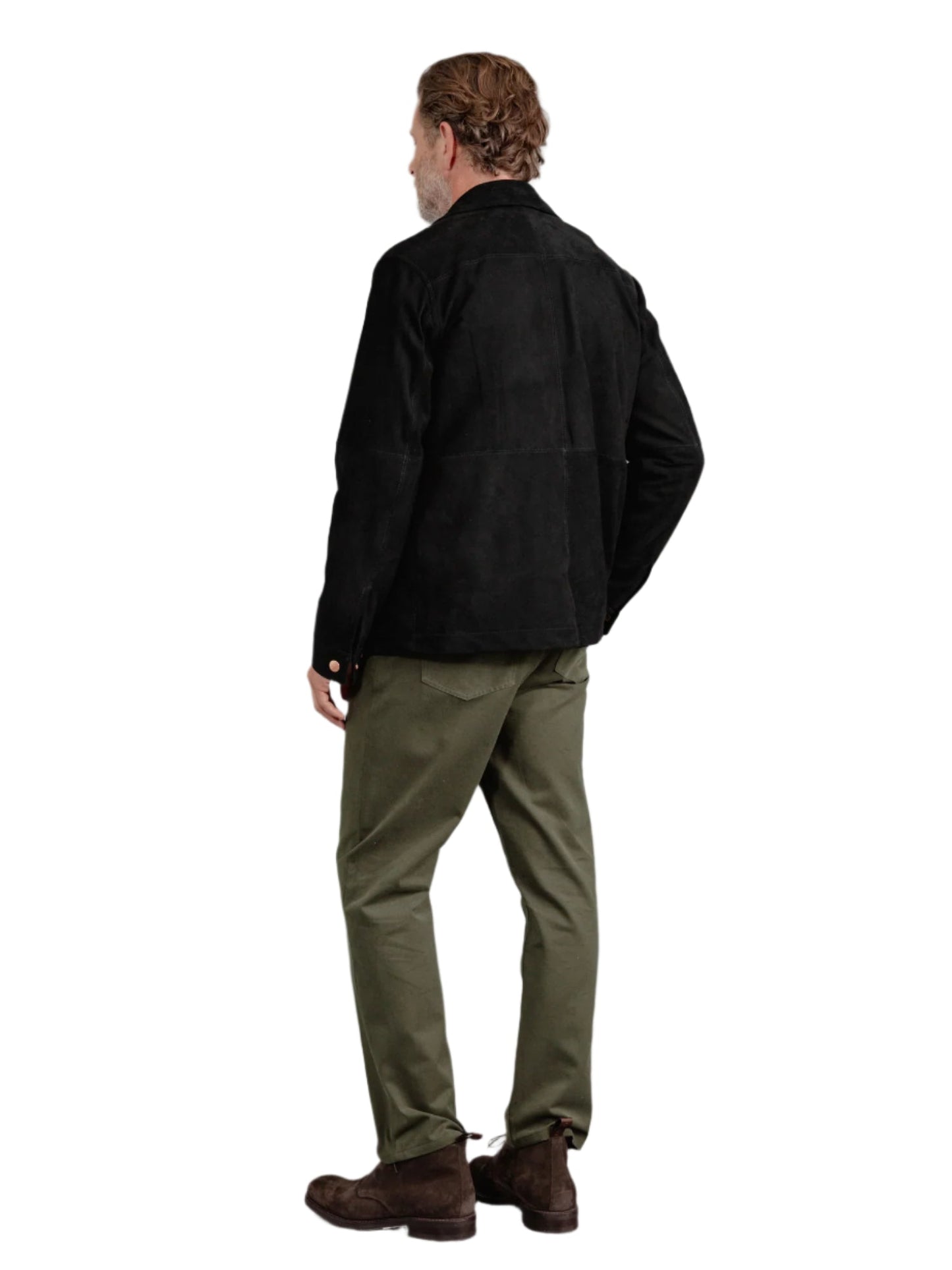 Monarch Panel – Men’s Black Suede Overshirt with Polished Copper Details Luxequir Vogue