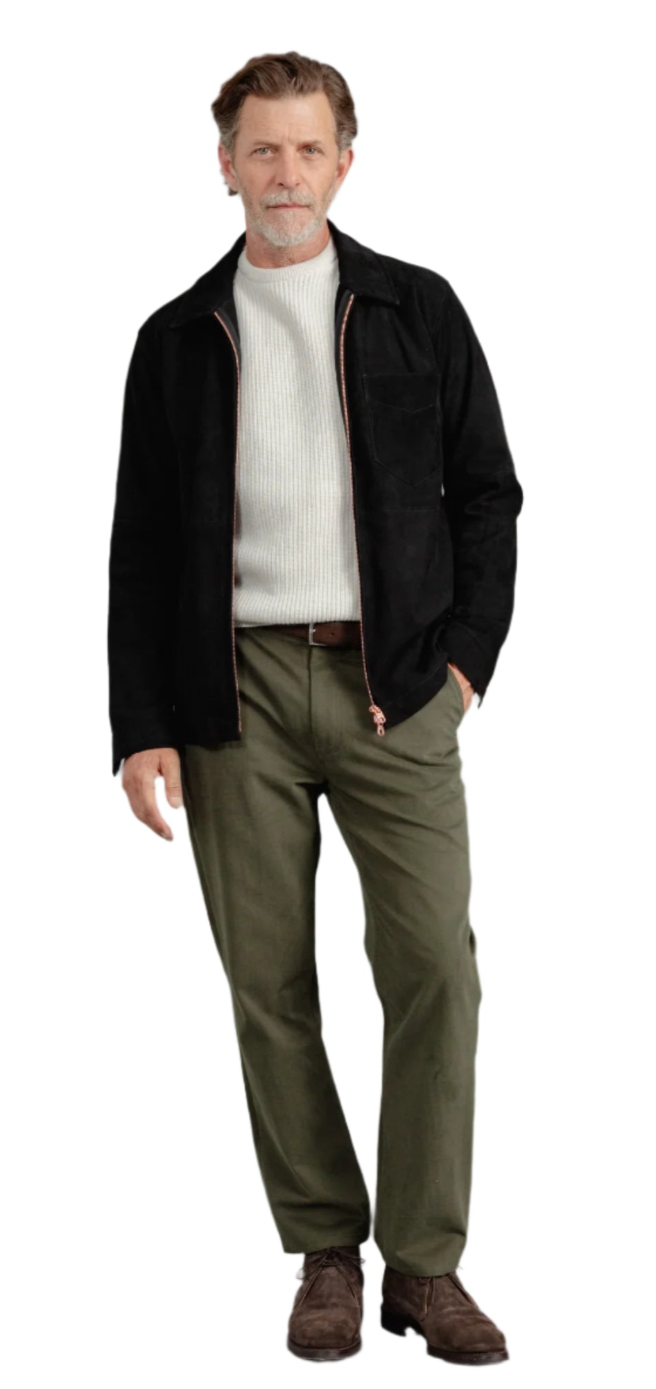 Monarch Panel – Men’s Black Suede Overshirt with Polished Copper Details Luxequir Vogue