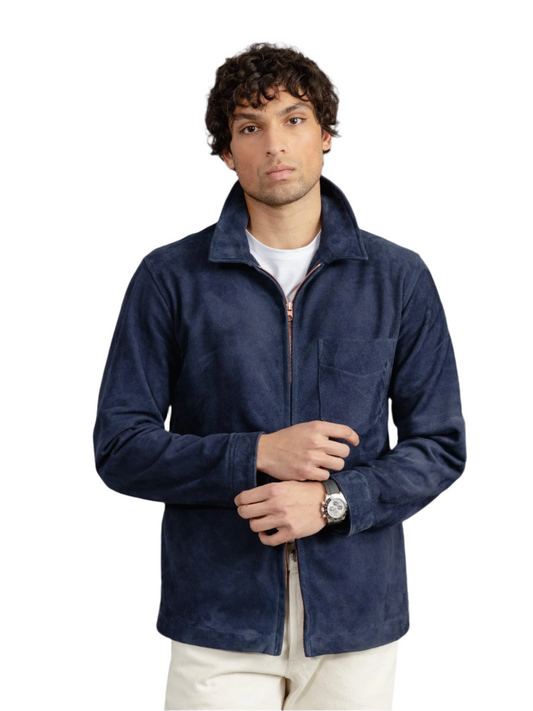 The Suede Panelled Overshirt – Luxequir Collection Navy Luxequir Vogue
